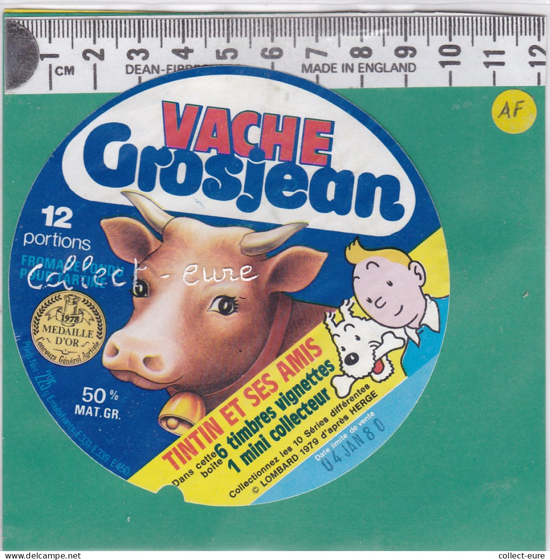 C1107 FROMAGE FONDU VACHE GROSJEAN 12 PORTIONS TINTIN MILOU 225 Gr   LOMBARD 1979 - Cheese