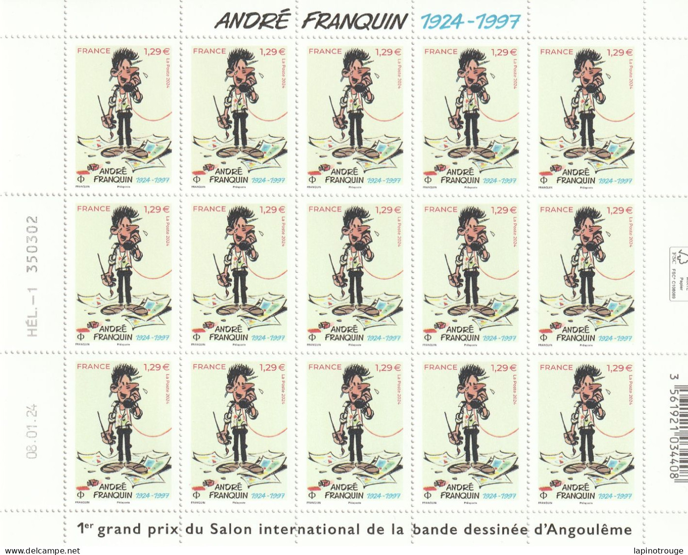 Planche Timbres BD André FRANQUIN La Poste 2024 (Gaston Lagaffe Spirou Et Fantasio... - Autres & Non Classés