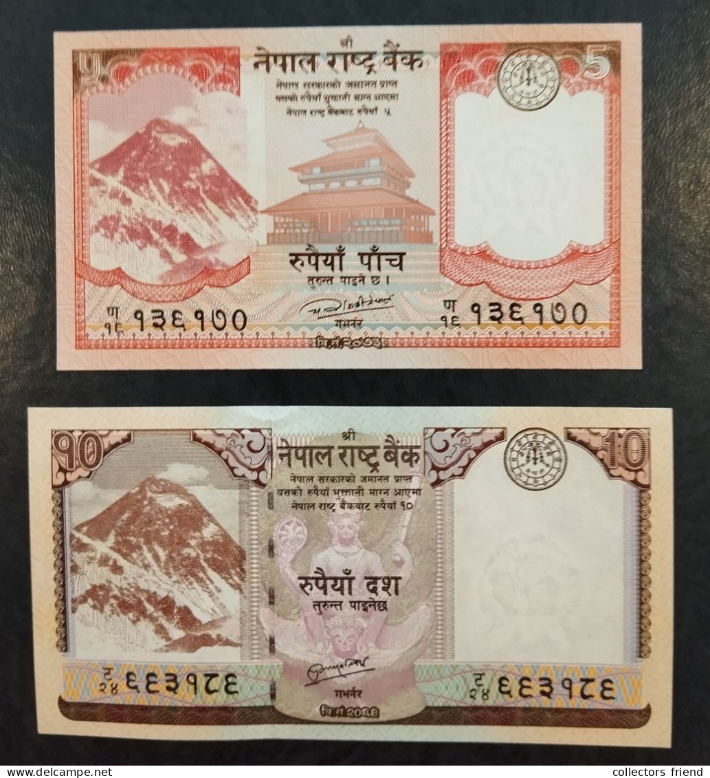 NEPAL- 2016/18 - 5 + 10 RUPEES - P 76 + P 70 - UNC - Nepal