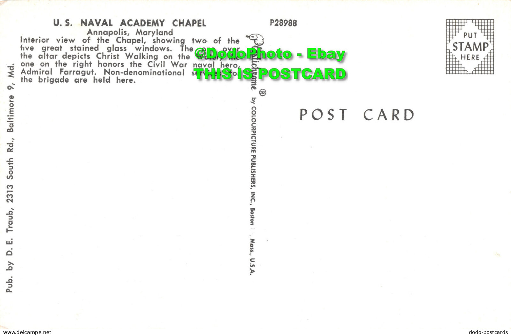 R427510 U. S. Naval Academy Chapel. Annapolis. Maryland. D. E. Traub. Plastichro - World