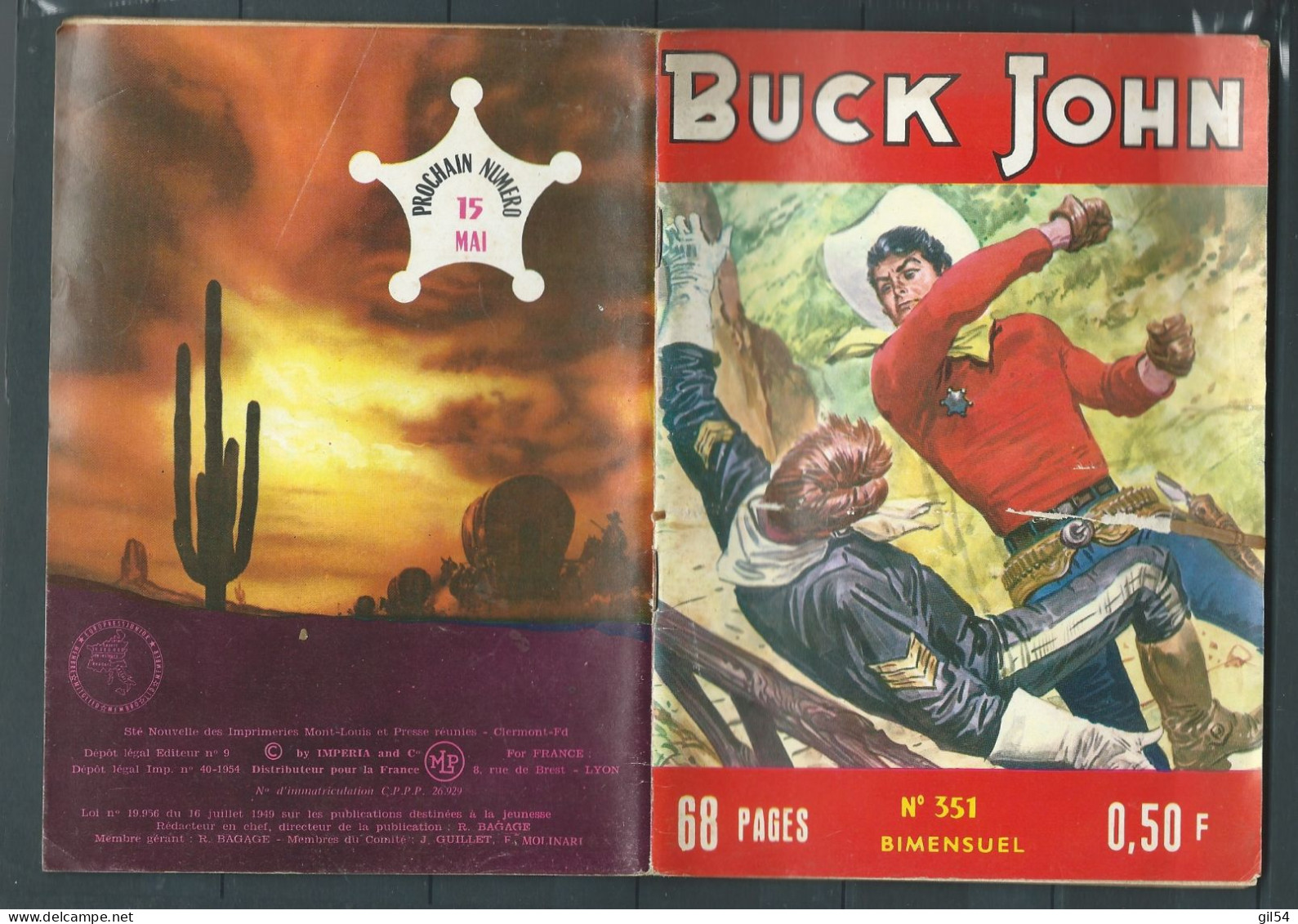 Bd " Buck John   " Bimensuel N° 351 "  Les Vautours"      , DL  N° 40  1954 - BE-   BUC 0403 - Kleinformat