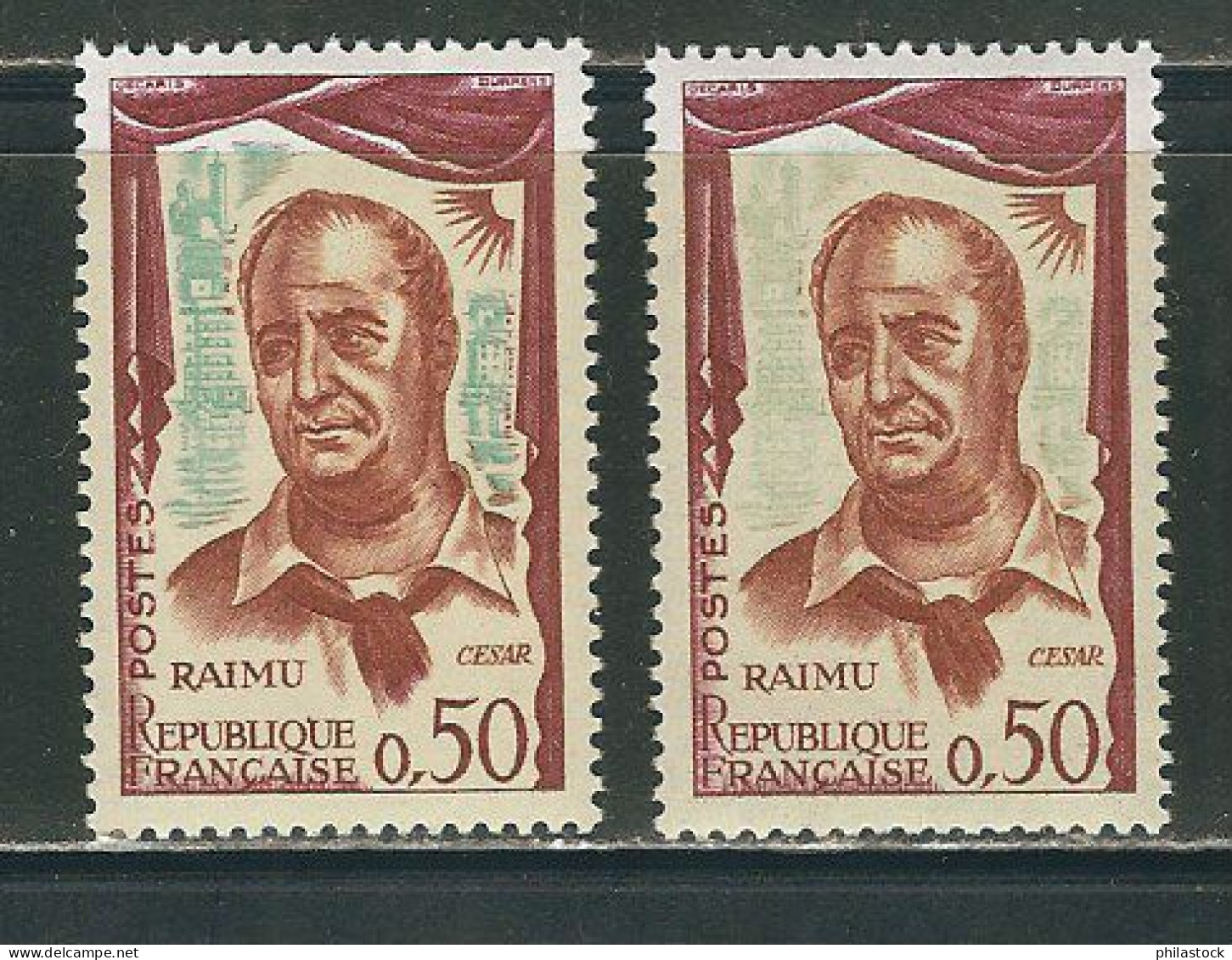 FRANCE N° 1304 & 1304 A (fond Vert Très Pale) - Neufs