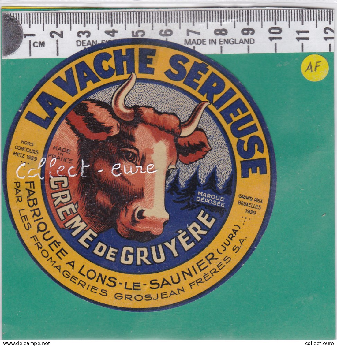 C1114 FROMAGE CREME DE GRUYERE VACHE SERIEUSE GROSJEAN LONS LE SAUNIER JURA METZ 1929 - Quesos