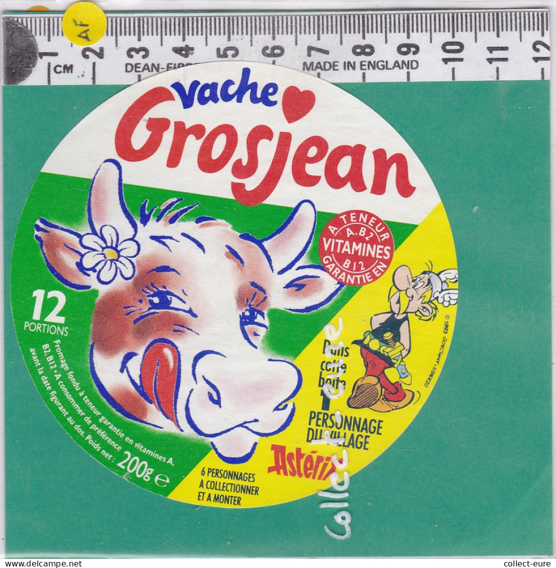 C1116 FROMAGE  VACHE  GROSJEAN ASTERIX 12 PORTIONS 200 Gr PERSONNAGE DU VILLAGE - Quesos