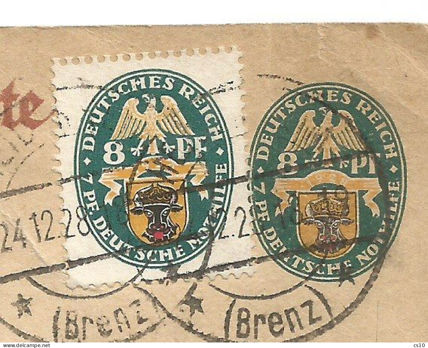 Germany INFLA Nothilfe 1928 Stationery Pf8 + The SCARCE Regular TWIN Pf8 RIGHT WMK See Scan Heidenheim 24dec1928 X USA - Oblitérés