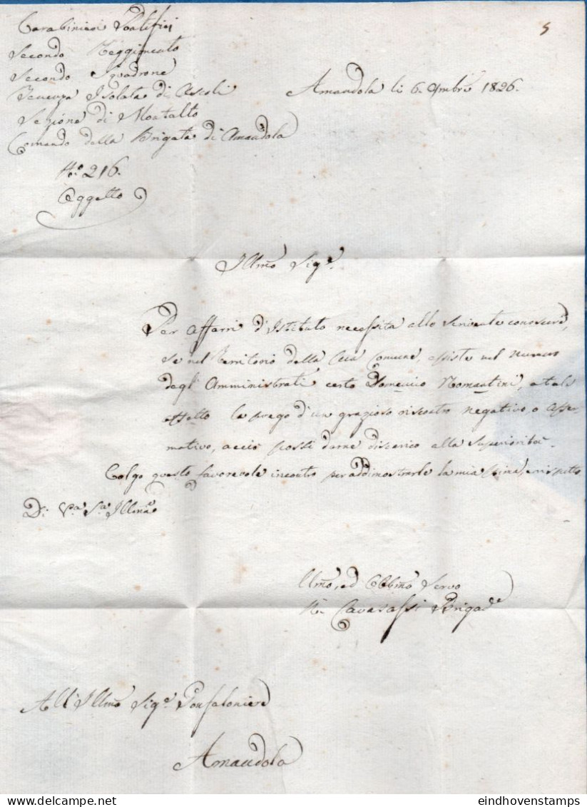 Italy 1826 Amandola, Complete Letter Ci Pi Brigata Di Amandola Free As "Servicio Dei Carabin. Pontifici", Papal State - ...-1850 Préphilatélie