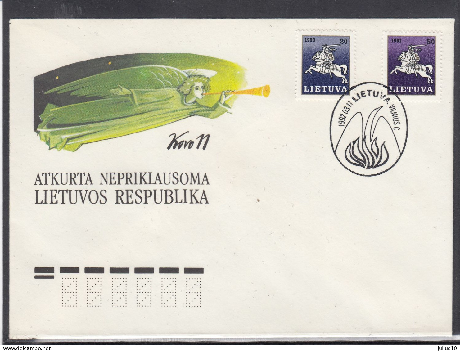 LITHUANIA 1992 Cover Special Cancel Independance Anniversary #LTV249 - Lithuania