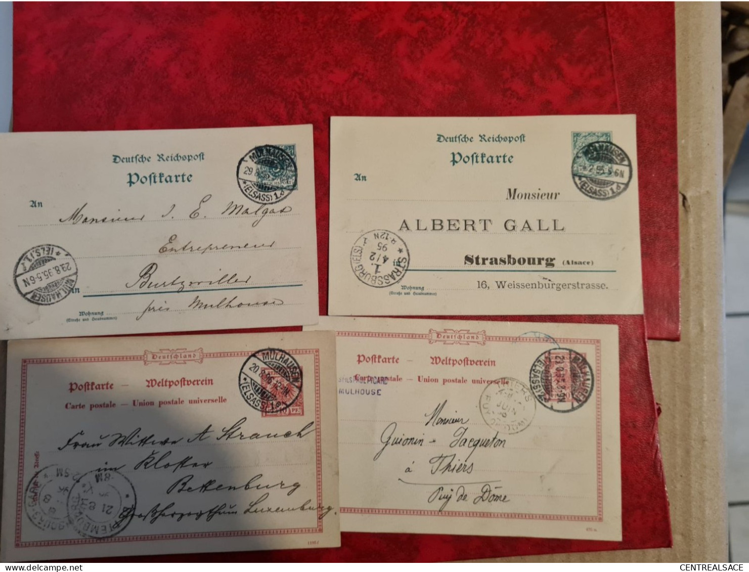 LOT 4 CARTES ENTIER MULHAUSEN 1895/1896 POUR BETTENBOURG LUXEMBOURG THIERS BOURTZWILLER STRASBOURG - Sonstige & Ohne Zuordnung