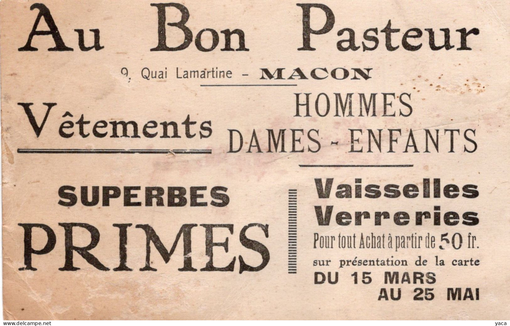 Macon Magasins Du Bon Pasteur Confection Publicité - Visitenkarten