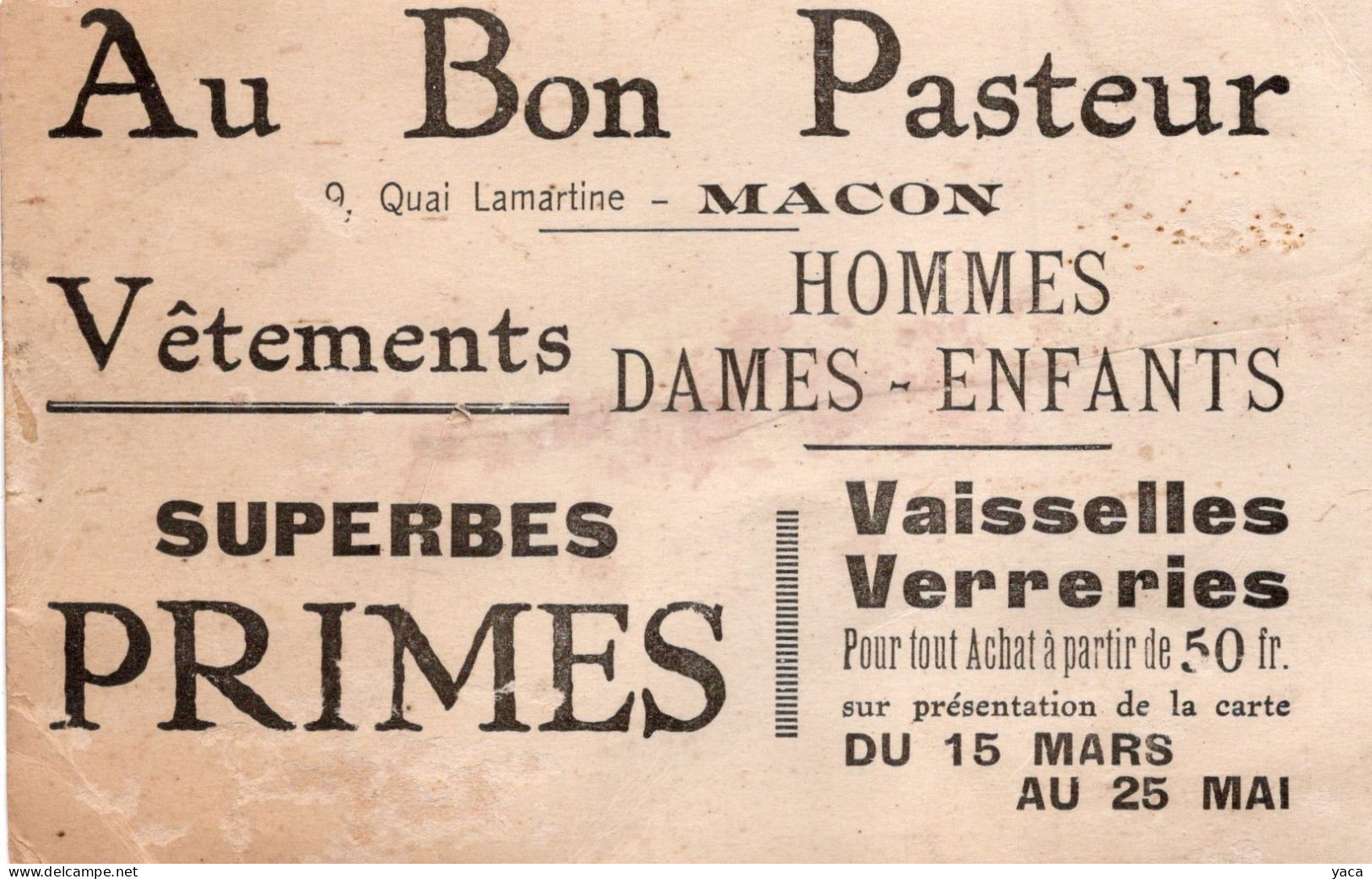 Macon Magasins Du Bon Pasteur Confection Publicité - Tarjetas De Visita