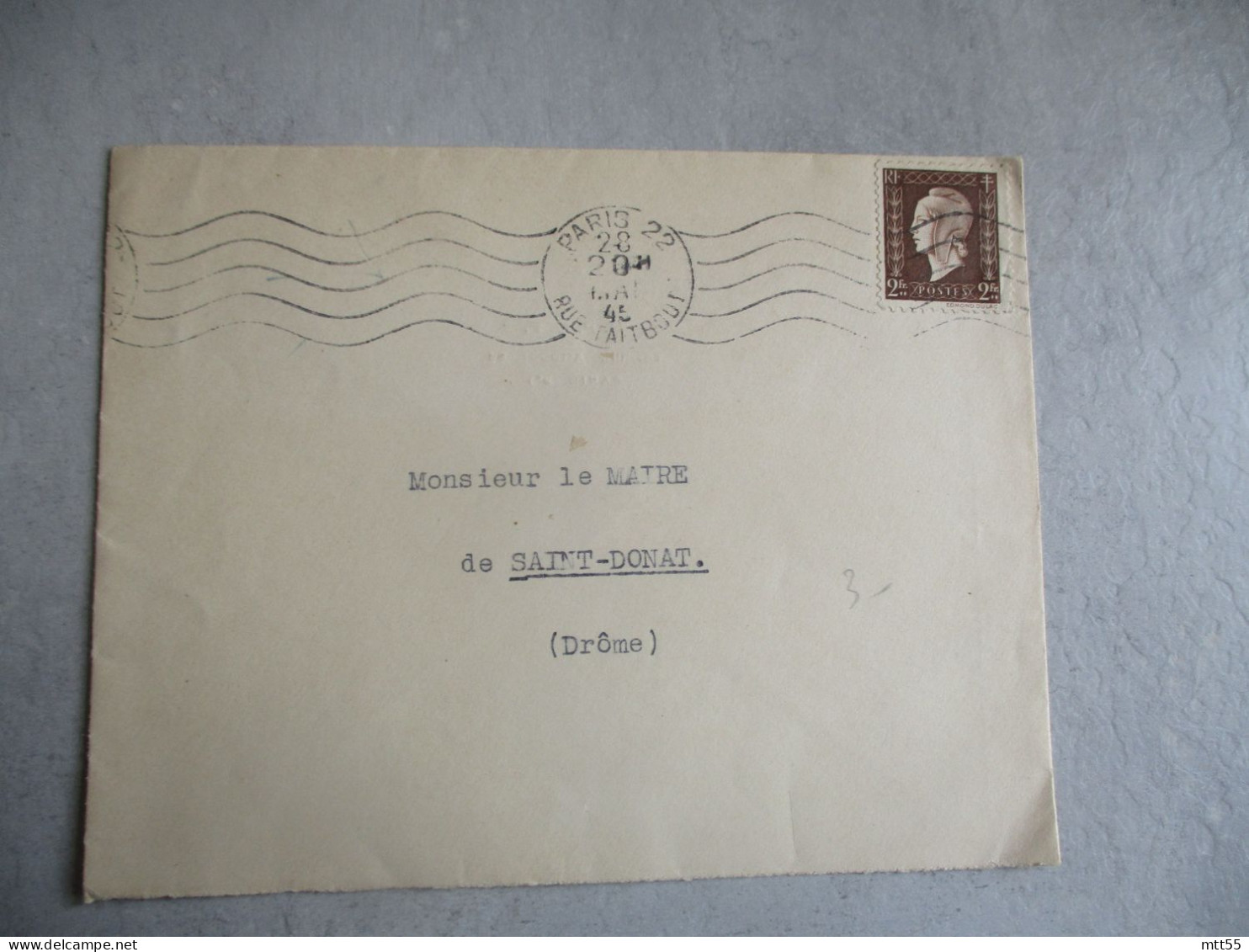 1945 TIMBRE MARIANNE DULAC SEUL SUR LETTRE - Briefe U. Dokumente