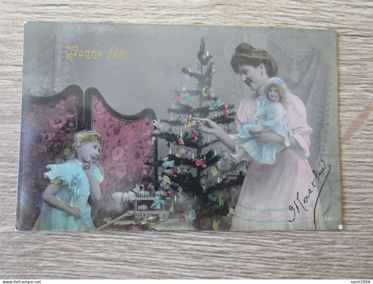 CPA PHOTO BONNE FETE NOEL SAPIN FILLETTE MAMAN POUPEE - Andere & Zonder Classificatie