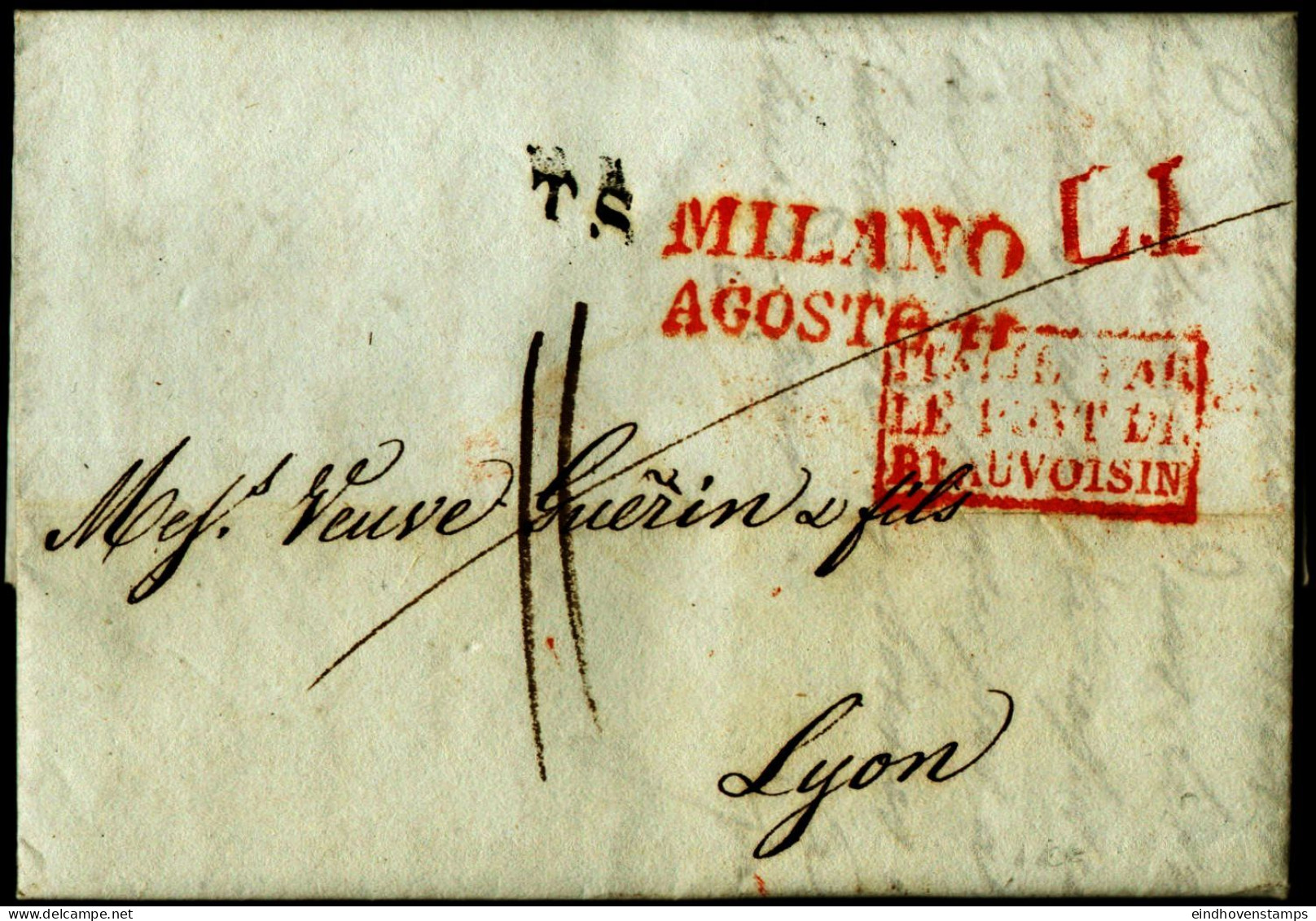 Italy 1834 From Milano To Lyon, LT & TS Transit Lombardia & Sardinia To French Entry At Pont De Beauvoisin - ...-1850 Préphilatélie