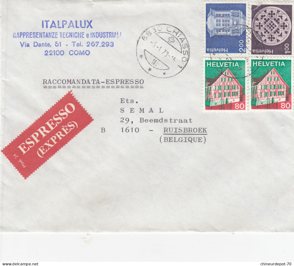 Express Recommande Italpaux Industrie  Cachet Chiasso 6-1-1973 - Lettres & Documents