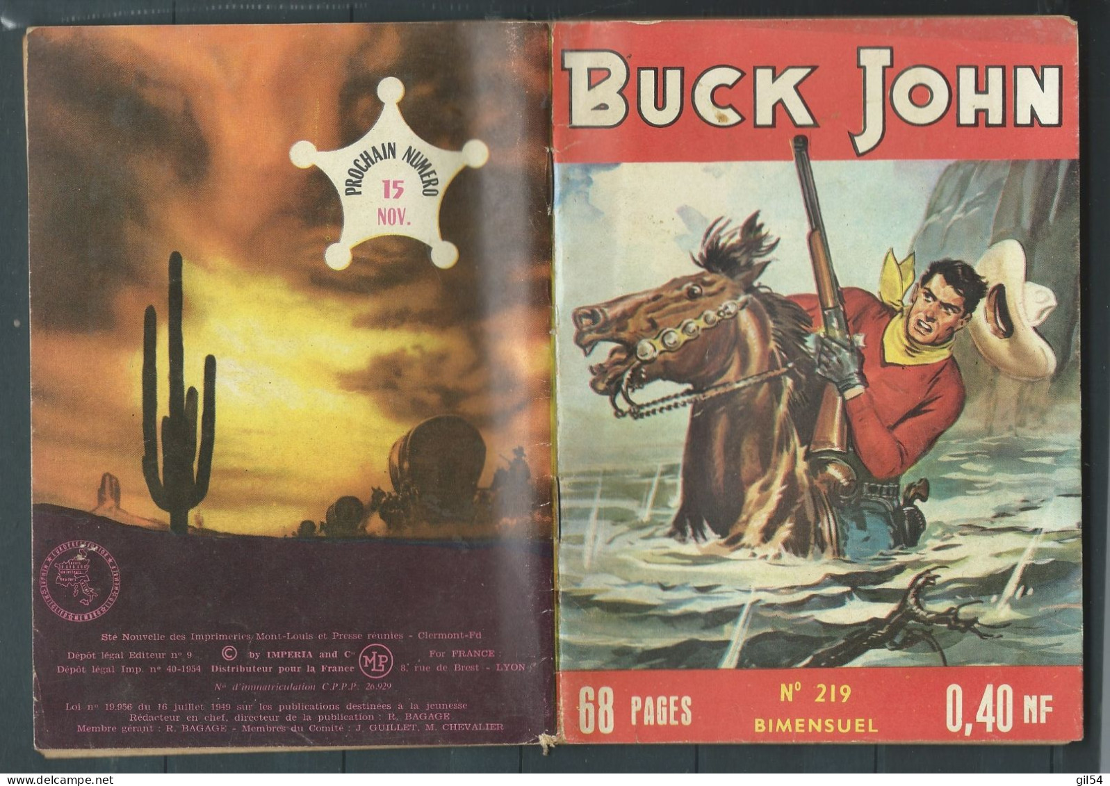 Bd " Buck John   " Bimensuel N° 219 "  L'Affaire Dewey    , DL  N° 40  1954 - BE-   BUC 0501 - Petit Format