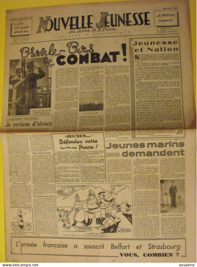 Nouvelle Jeunesse N° 11 Du 15 Décembre 1944. De Gaulle Alsace Lorraine - Guerra 1939-45