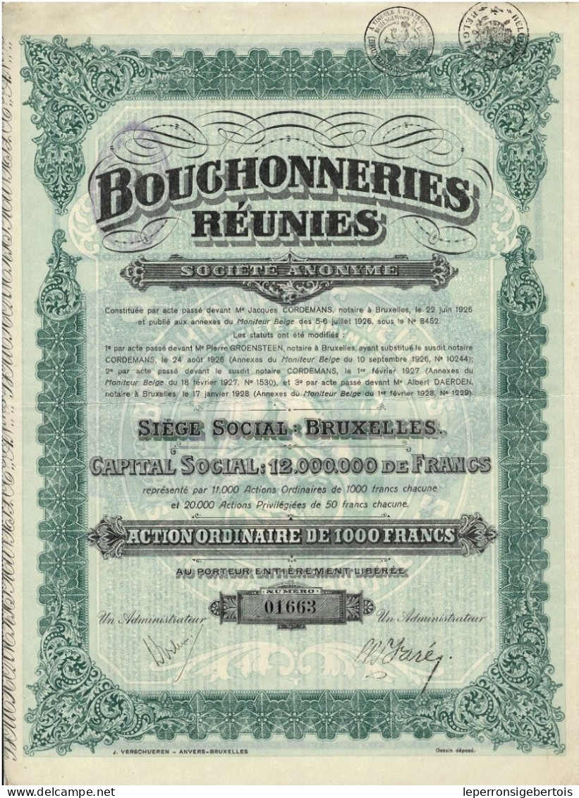 Titre De 1928 - Bouchonneries Réunies - - Industry