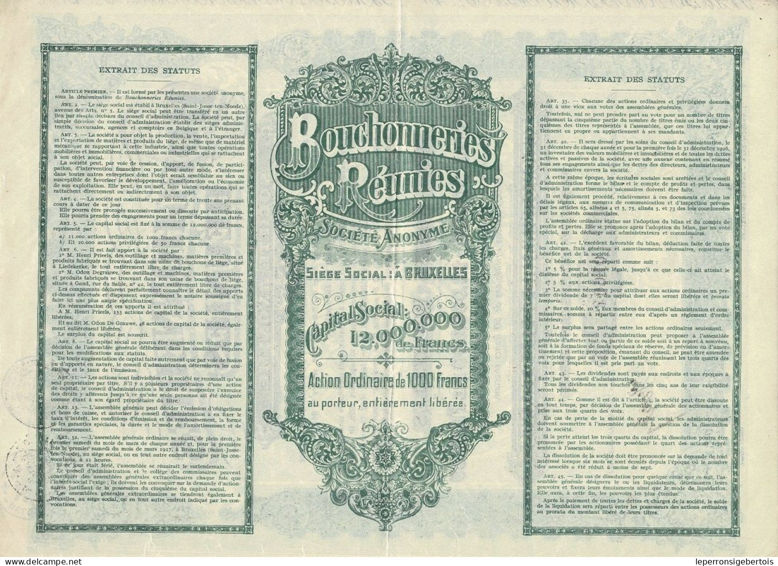 Titre De 1928 - Bouchonneries Réunies - - Industrie