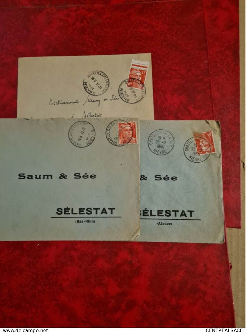 LOT 3 LETTRES CHATILLON EN BAZOS 1950/1949 POUR SELESTAT - Sonstige & Ohne Zuordnung