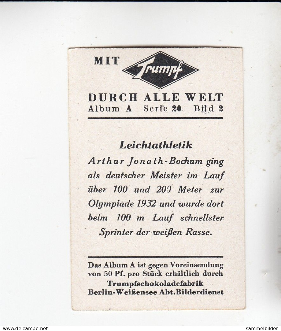 Mit Trumpf Durch Alle Welt Leichtathletik  Arthur Jonath - Bochum    A Serie 20 #2 Von 1933 - Zigarettenmarken