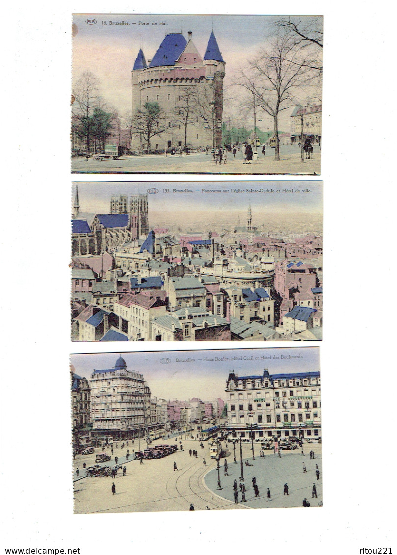 Lot 3 Cpa - Bruxelles - Panorama Porte De Hal Place Rogier Hotel Cecil - Tramway Voiture Camion MERVEL -- P.I.B. - Expositions Universelles