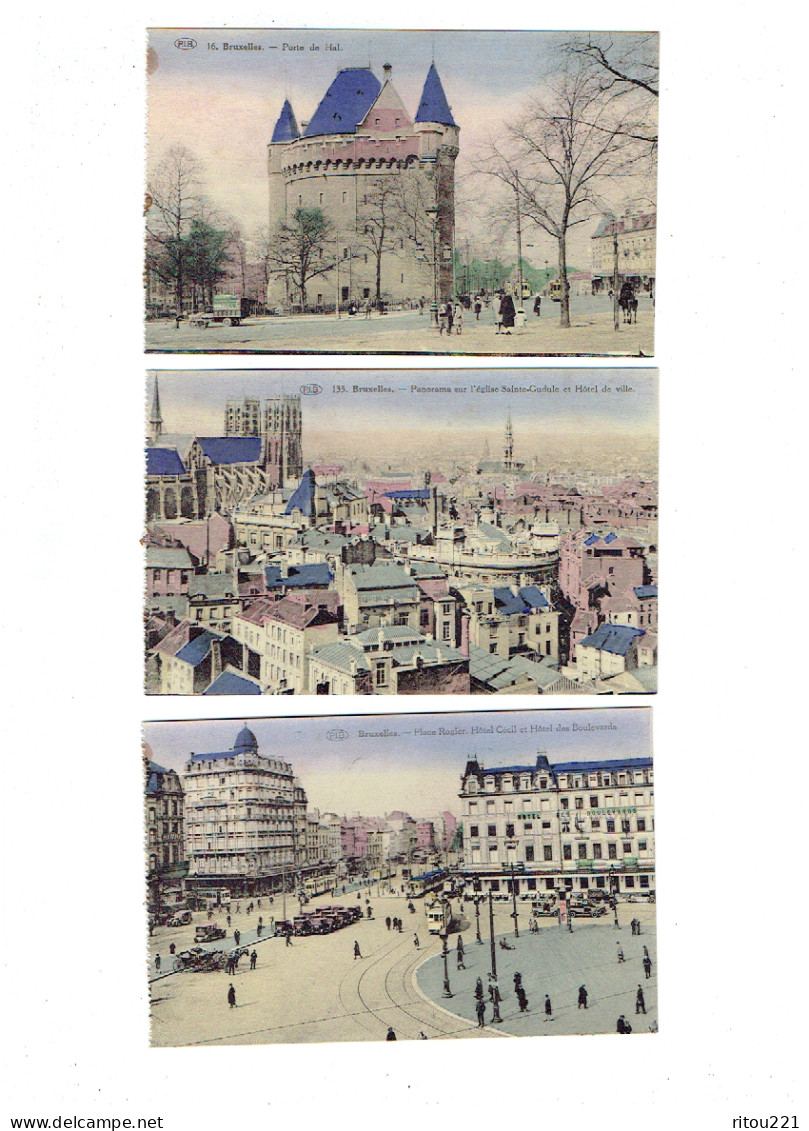 Lot 3 Cpa - Bruxelles - Panorama Porte De Hal Place Rogier Hotel Cecil - Tramway Voiture Camion MERVEL -- P.I.B. - Universal Exhibitions