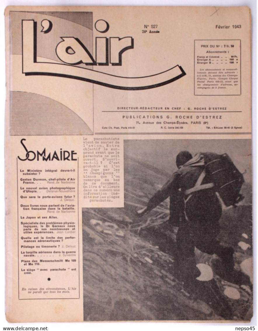 L'air.Année 1943.Gaston Durmon Chef-pilote D'Air-France.Porte-Avion Futur ?? Japon Aviation.Torpille Aérienne.Publicités - Französisch