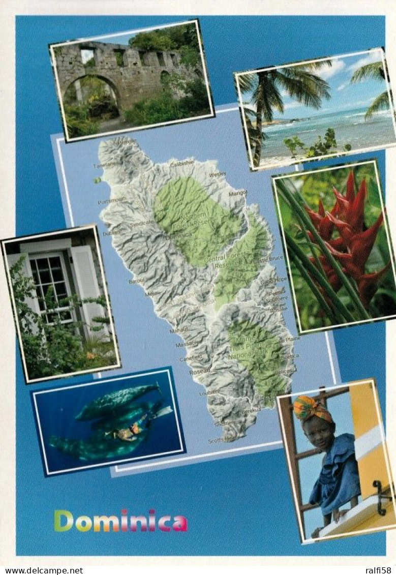 1 Map Of Dominica * 1 Ansichtskarte Mit Der Landkarte Von Dominica Und Sehenswürdigkeiten Dieser Insel In Der Karibik * - Cartes Géographiques