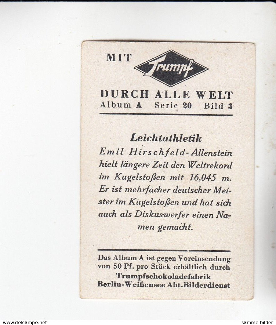 Mit Trumpf Durch Alle Welt Leichtathletik  Emil Hirschfeld Allenstein     A Serie 20 #3 Von 1933 - Other Brands