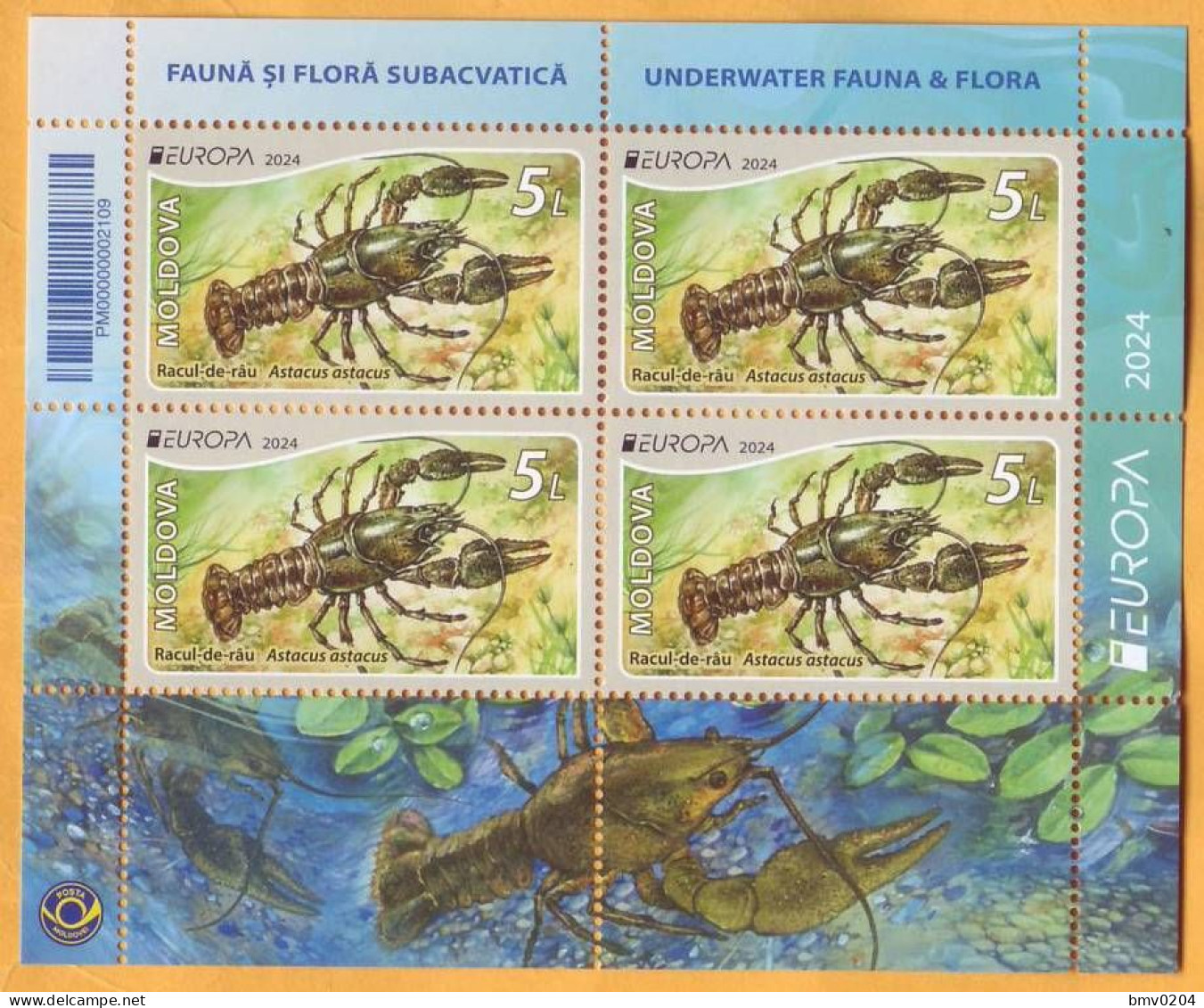 2024 Moldova H-Blatt Europa 2024. Underwater Flora And Fauna, Crayfish  Mint - Moldavia