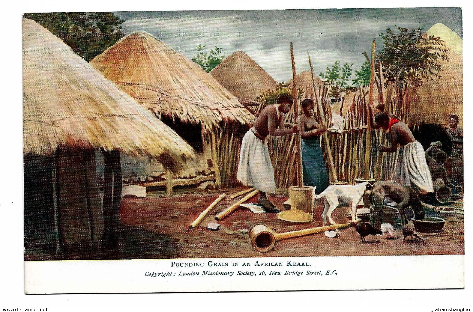 Postcard London Missionary Society Pounding Grain In An African Kraal Women Working Social History Unposted - Missioni