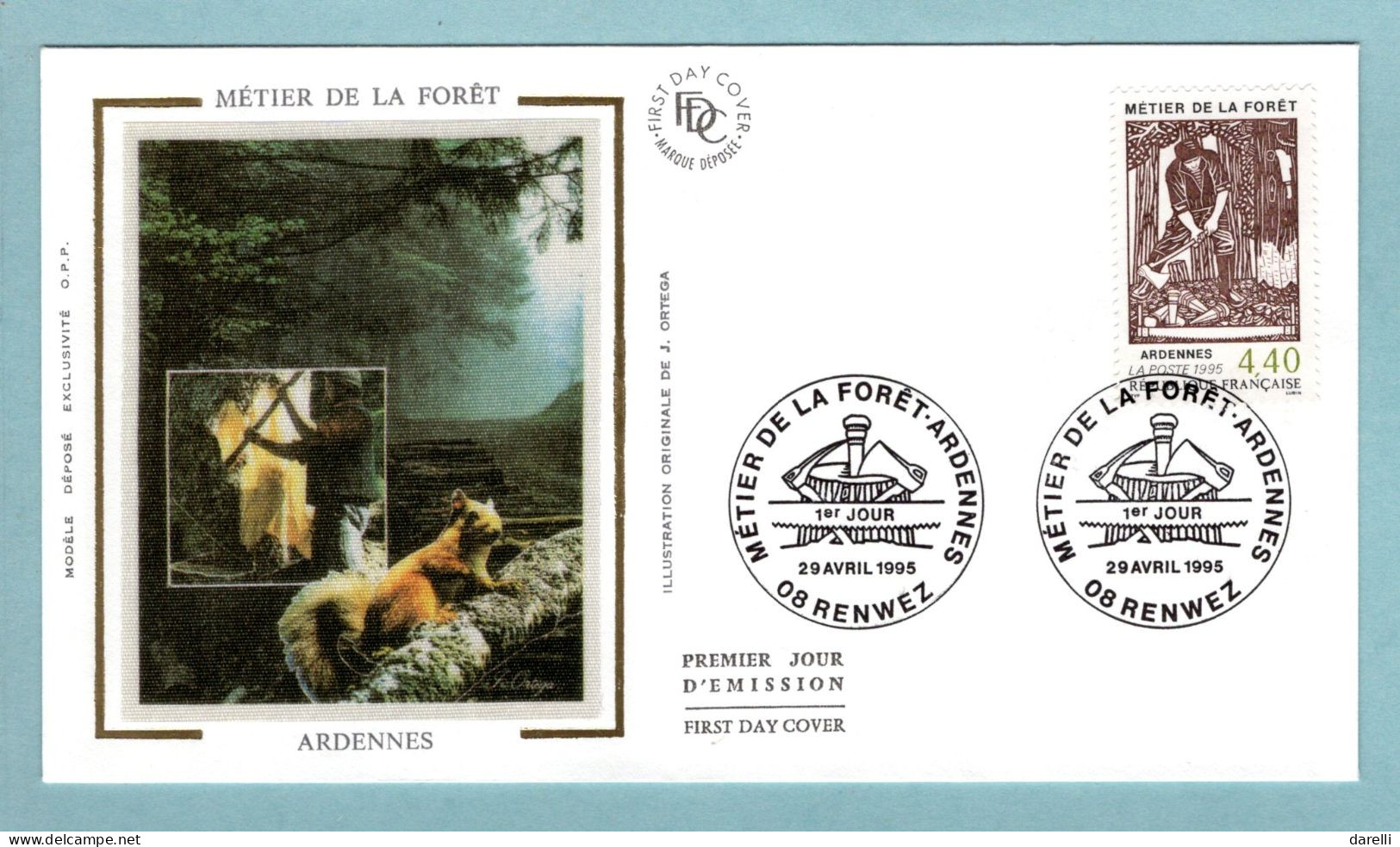 FDC France 1995 - Métier De La Forêt - Ardennes - YT 2943 - 08 Renwez (soie) - 1990-1999