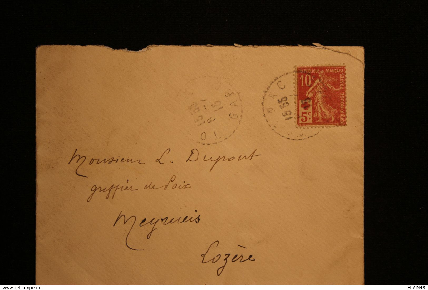 FRANCE LETTRE DE TORNAC (GARD) POUR MEYRUEIS (LOZERE) AVEC N°147 SEMEUSE CROIX ROUGE DU 06.07.1915 - Lettres & Documents