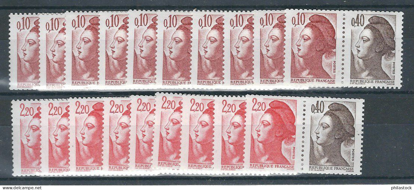 FRANCE N° 2179 A X 10 + 2376 B X 9 ** - 1982-1990 Liberty Of Gandon