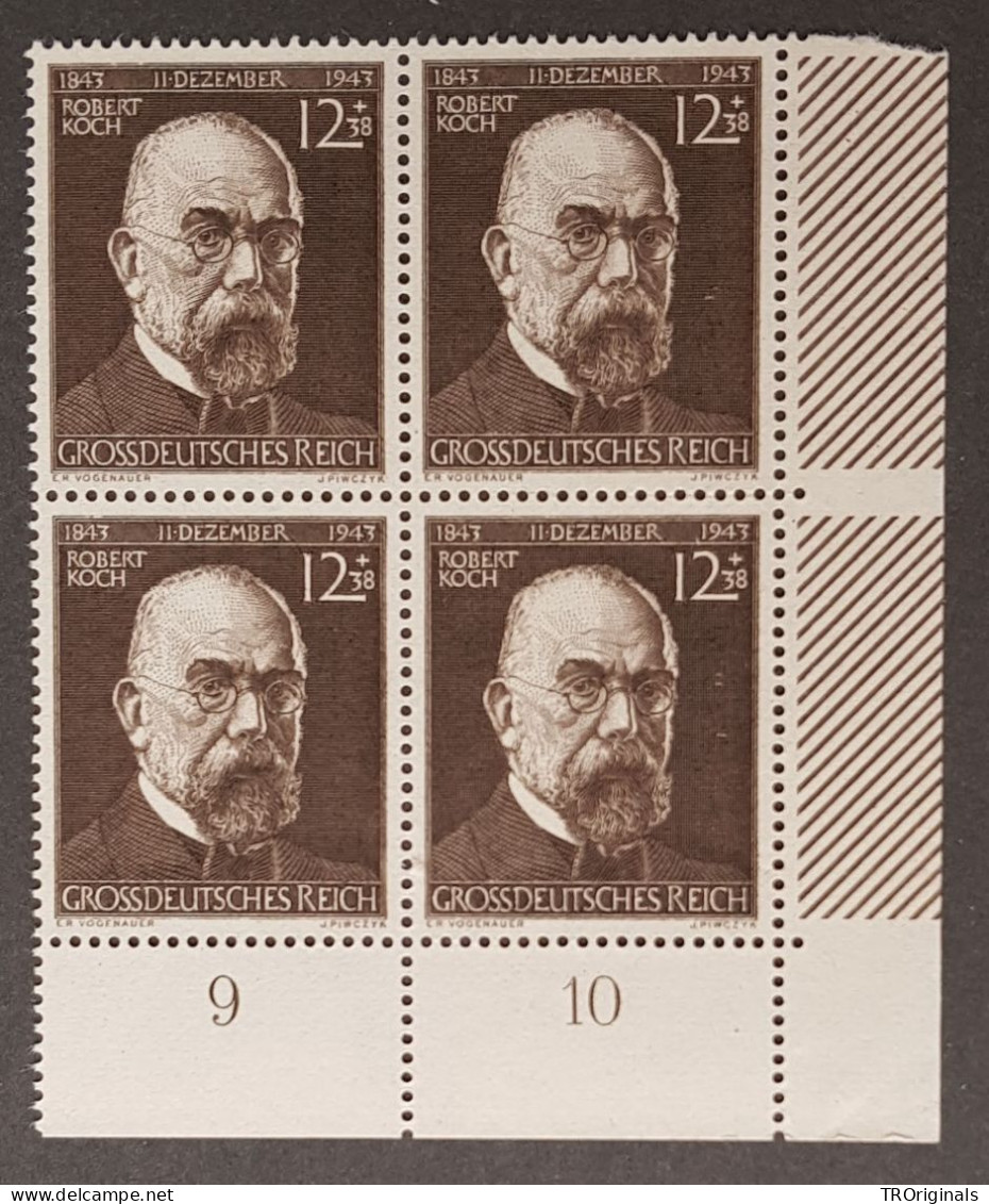 GERMANY ORIGINAL THIRD 3rd REICH 1944 ORIGINAL STAMP MARGIN BLOCK DR. ROBERT KOCH MNH - Ungebraucht