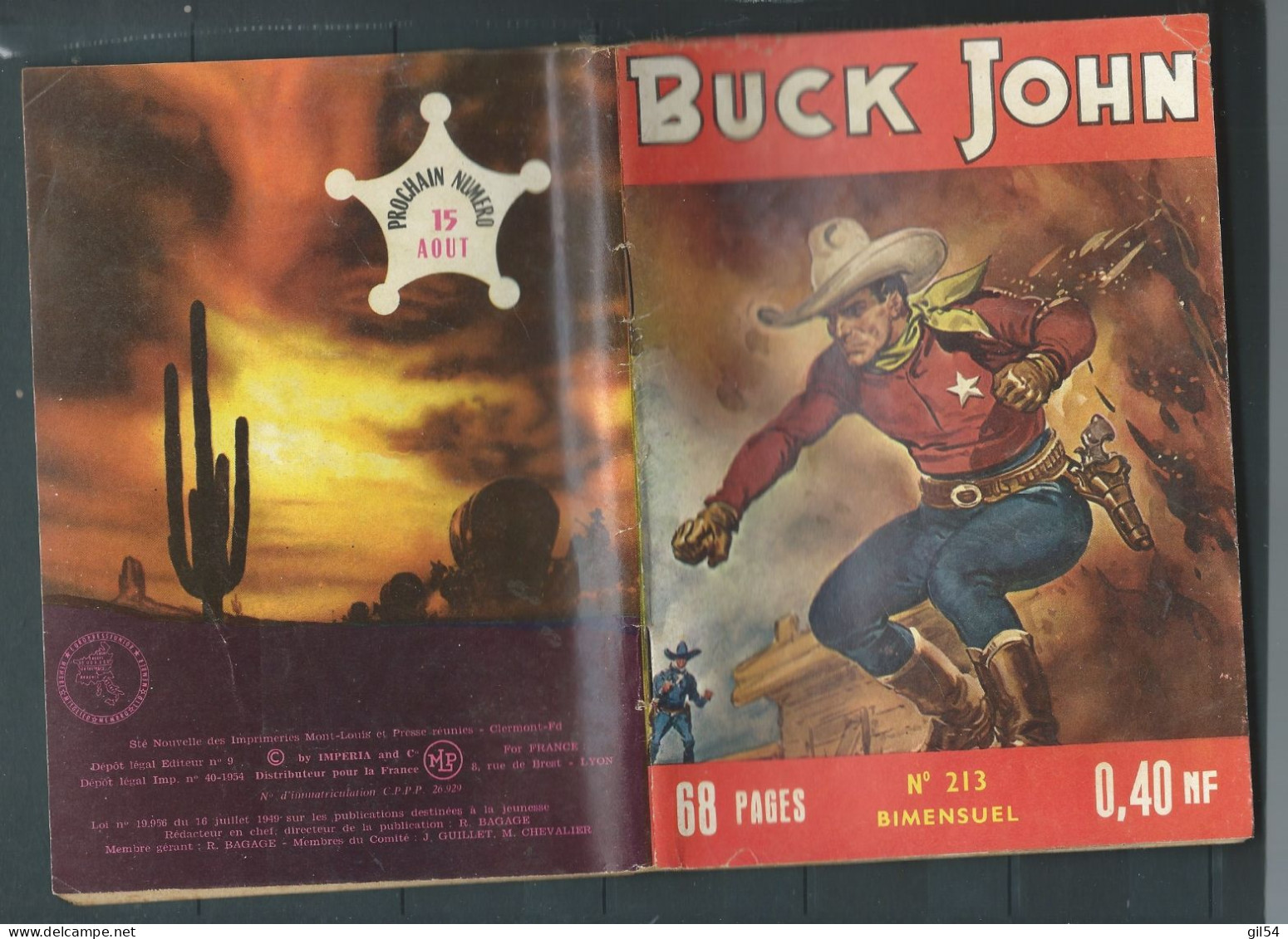 Bd " Buck John   " Bimensuel N° 213 "  Le Ravin De Compon Rock    , DL  N° 40  1954 - BE-   BUC 0503 - Small Size