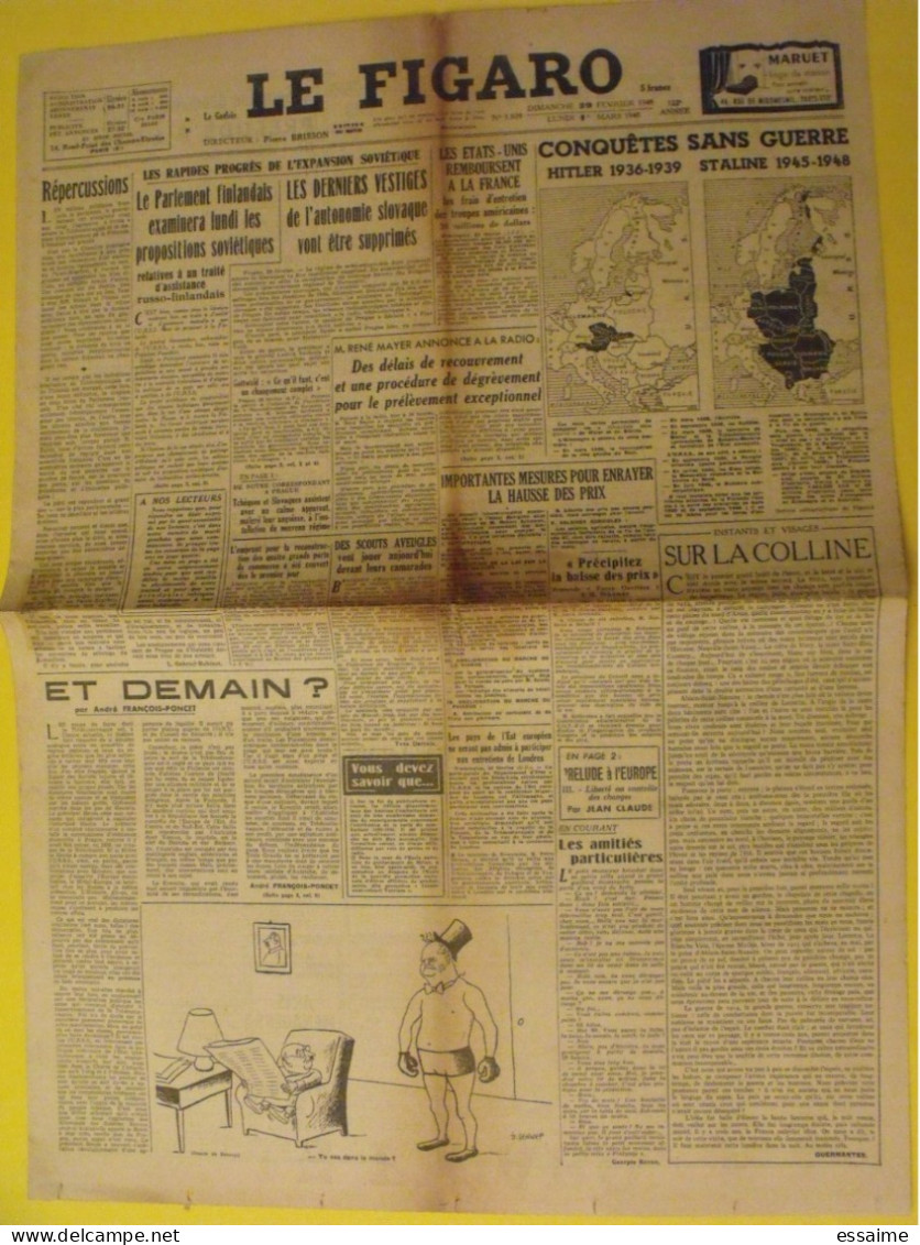 Le Figaro N° 1079 Du 29 Février 1949. Finlande Scouts Senep Staline René Mayer - Sonstige & Ohne Zuordnung