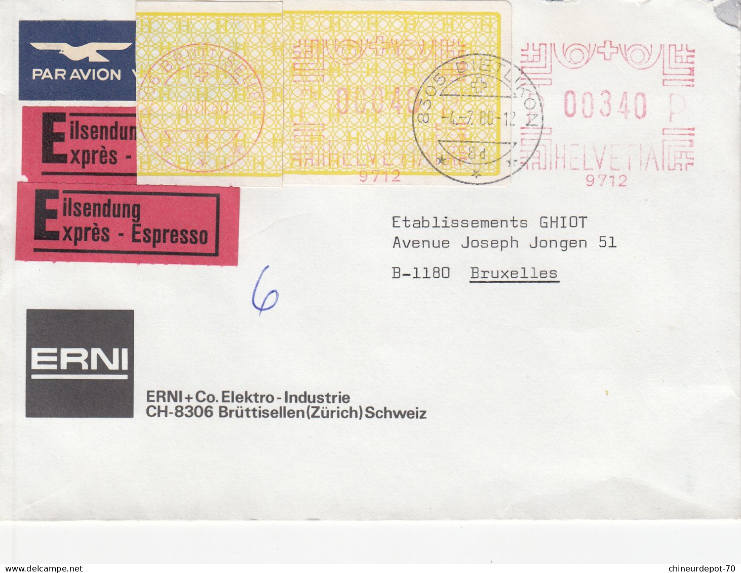 Express Par Avion Vignette Cachet 4-7-1980 Dietlikon - Cartas & Documentos