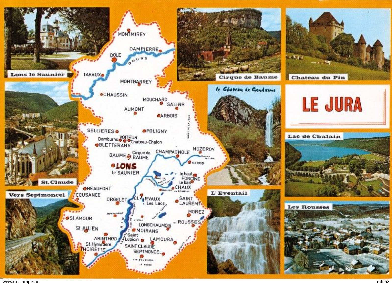 1 Map Of France * 1 Ansichtskarte Mit Der Landkarte - Département Jura Und Sehenswürdigkeiten - Ordnungsnummer 39 * - Landkaarten