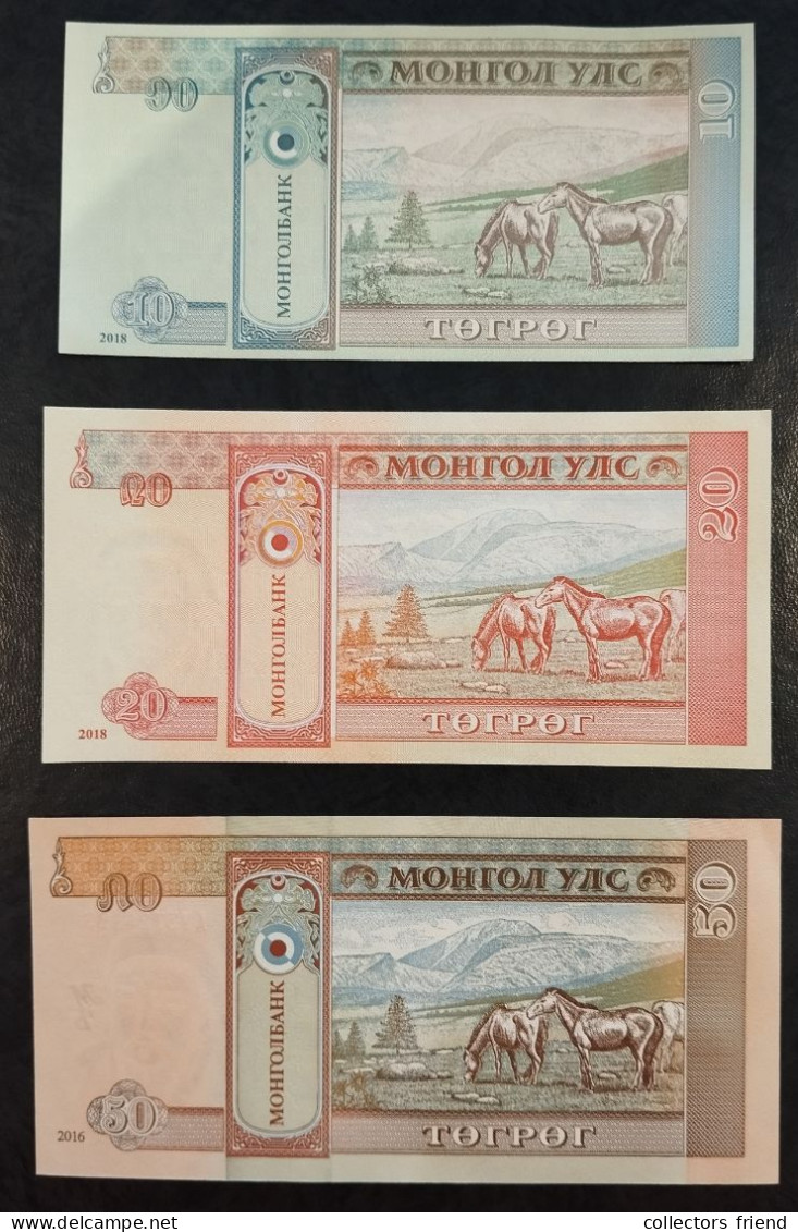 Mongolia - 2016/18- 10 + 20 + 50 Tögrög- P62j + P63j + P64d - UNC - Népal