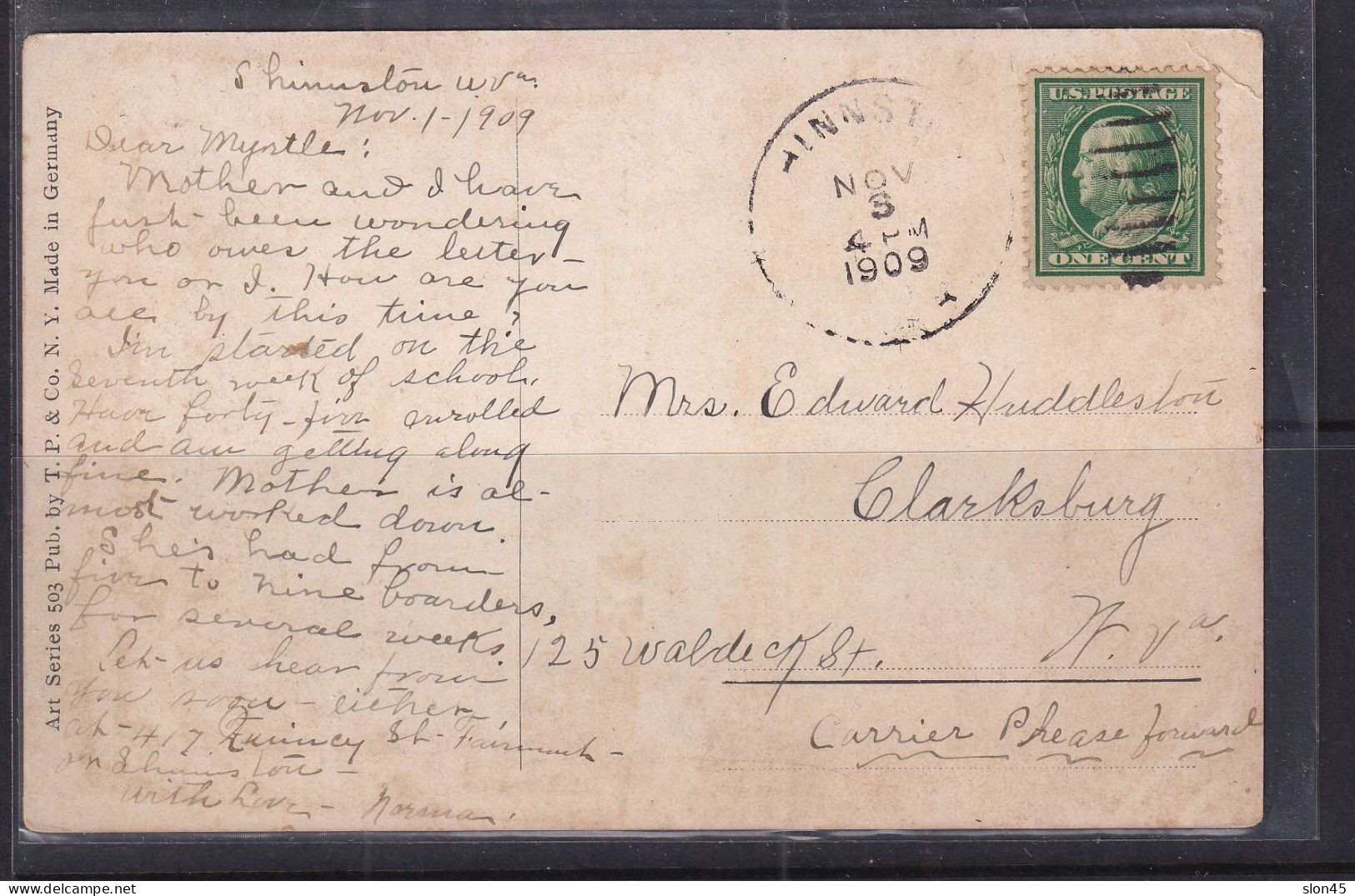 USA 1909 Colored Post Card 1 Stamp Used 16074 - Otros & Sin Clasificación