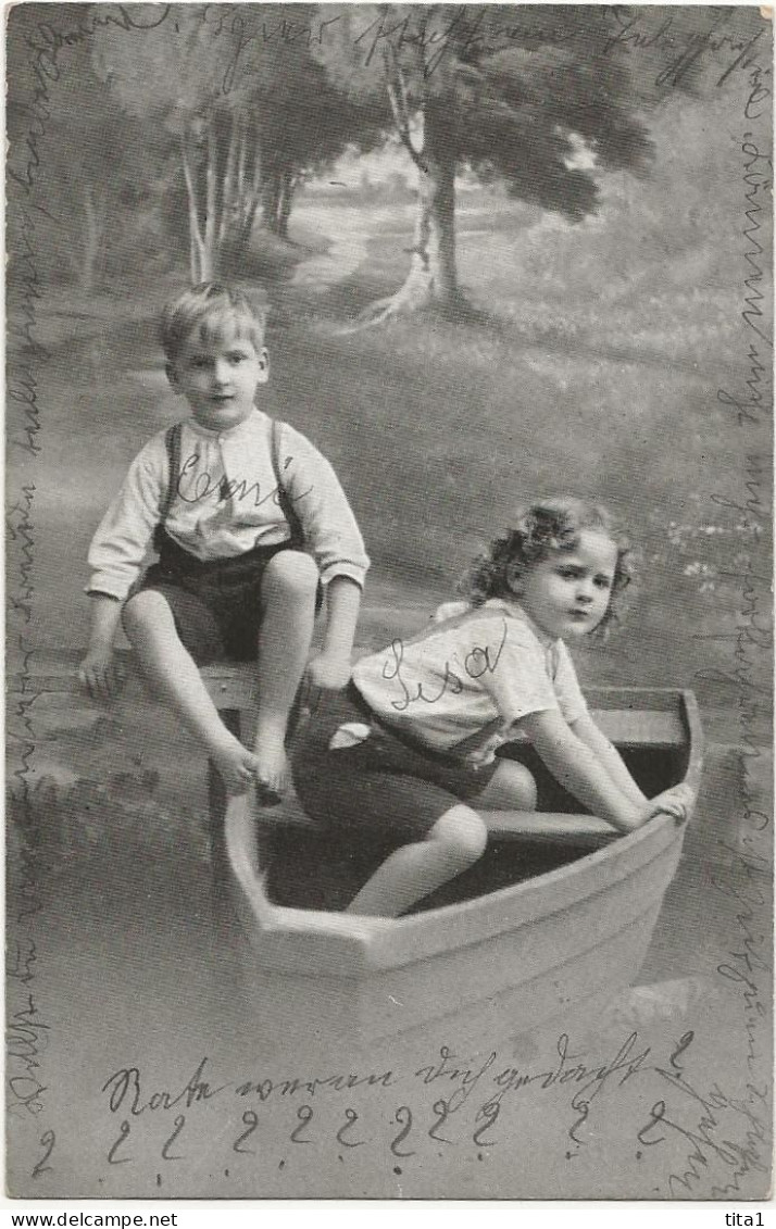 2195 - Enfants Dans Une Barque - Scenes & Landscapes