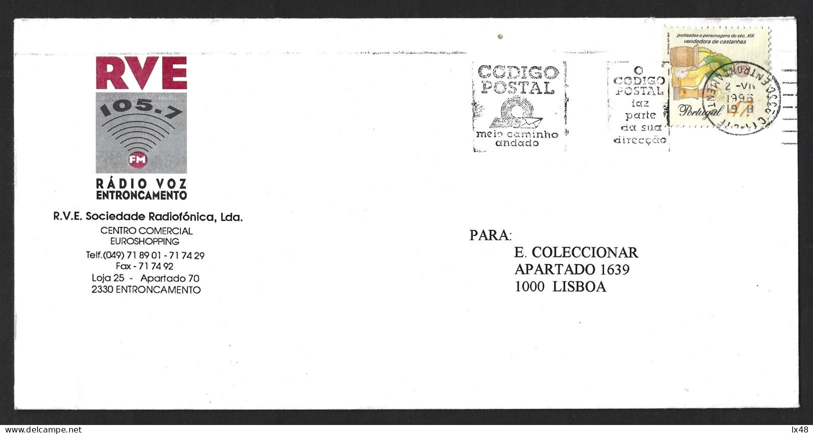 Letter Rádio Voz Do Entroncamento With Inverted Obliteration. Error. Postal Code. Carta Rádio Voz Obliteração Invertida. - Briefe U. Dokumente