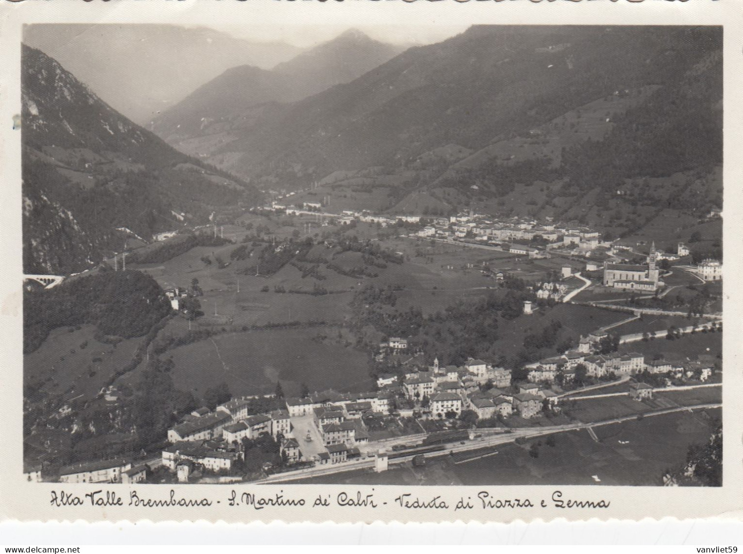 SAN MARTINO DE CALVI-BERGAMO-VAL BREMBANA-VEDUTA DI PIAZZA E SENNA-CARTOLINA VERA FOTOGR. VIAGGIATA IL 9-9-1941 - Bergamo