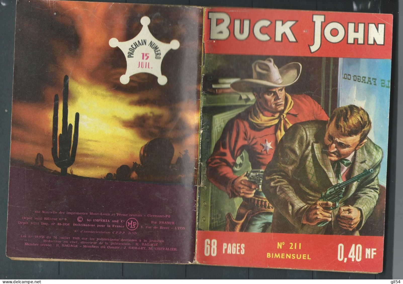 Bd " Buck John   " Bimensuel N° 211 "  La Bonne Route      , DL  N° 40  1954 - BE-   BUC 0601 - Piccoli Formati