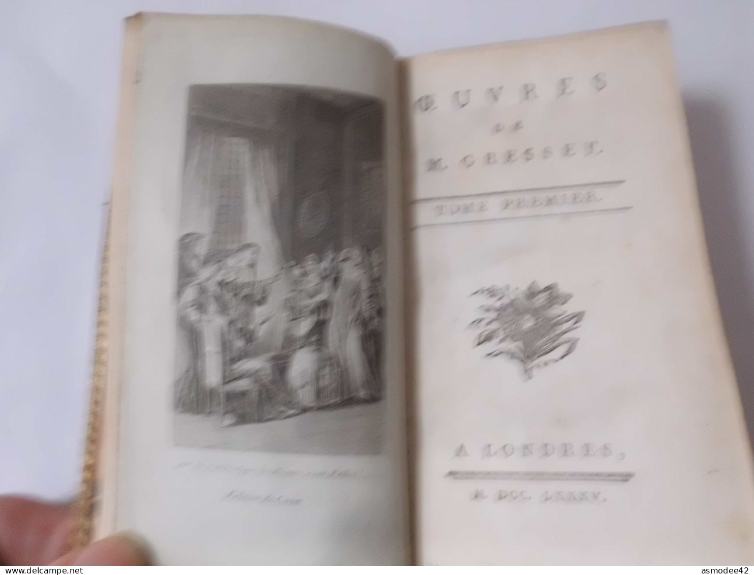 OEUVRES  DE GRESSET  1785 TOME 1 SEUL  LIVRE ANCIEN XVIIIème  DIM 13 X 7,5cm - 1701-1800