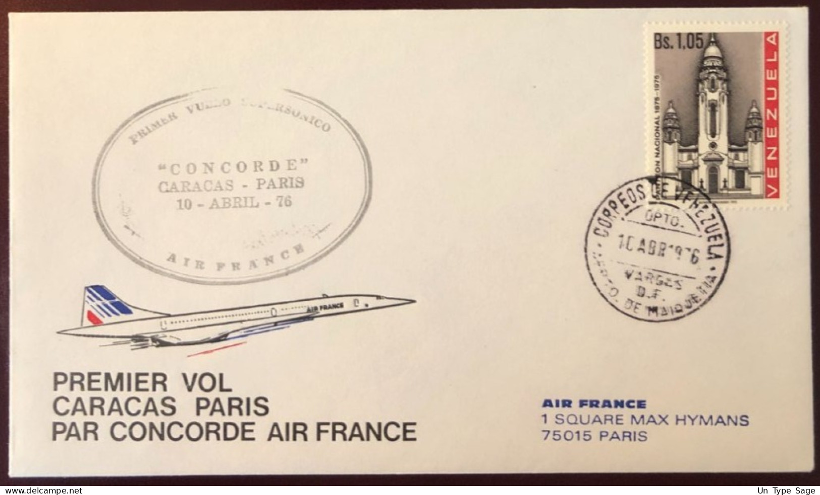 France Premier Vol - CONCORDE - Enveloppe PARIS / CARACAS 10.4.1976 - (W1478) - Erst- U. Sonderflugbriefe