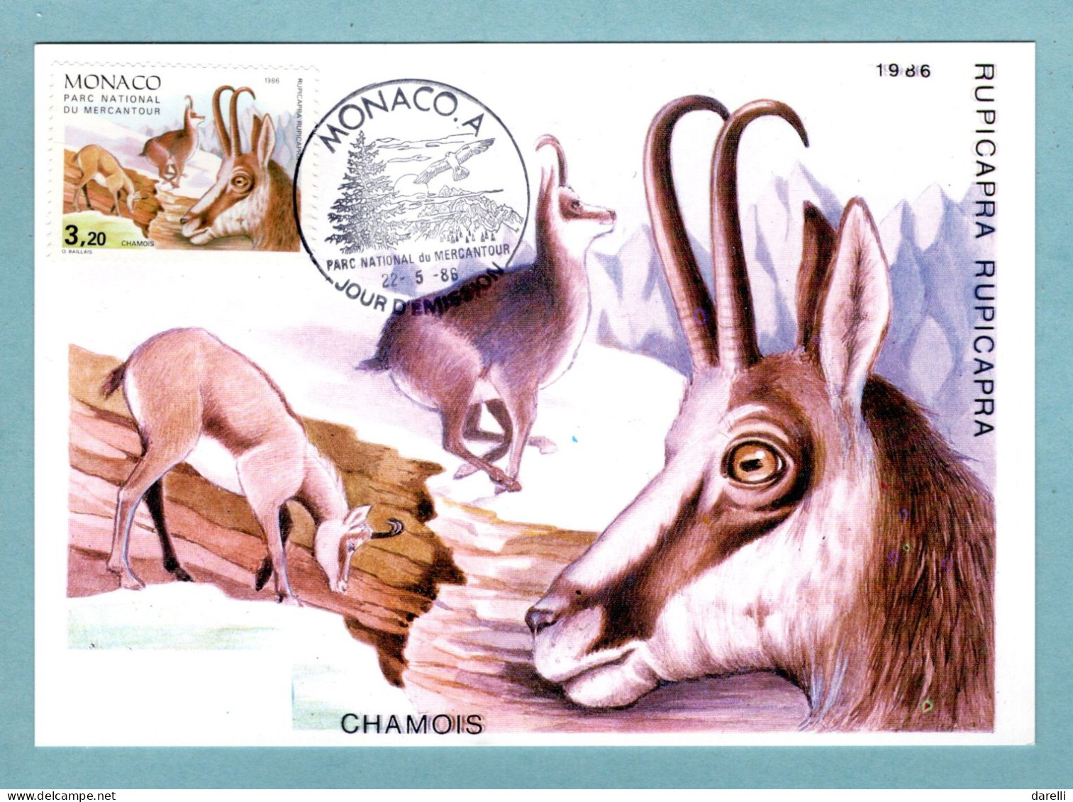 Carte Maximum Monaco 1986 - Animaux Du Parc National Du Mercantour - Chamois -  YT 1524 - Maximum Cards