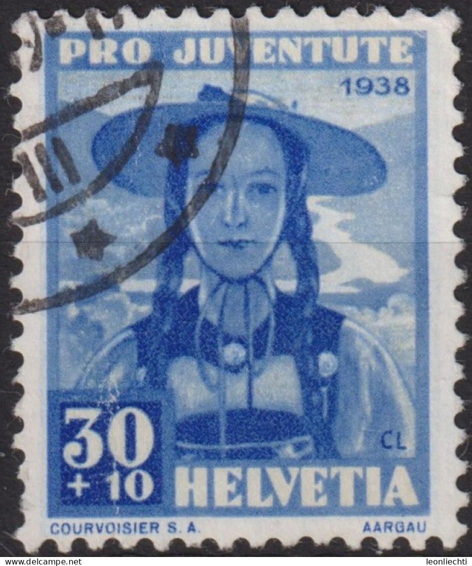 1938 Schweiz / Pro Juventute ° Zum:CH J88, Mi:CH 334, Yt:CH 319, Trachtenfrau, Aargauerin - Usati