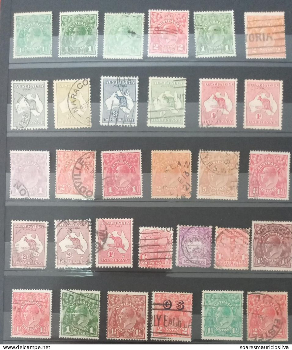 Australia And New South Wales 31 Stamps To Study Issues Kangaroos And King George V Used - Gebruikt